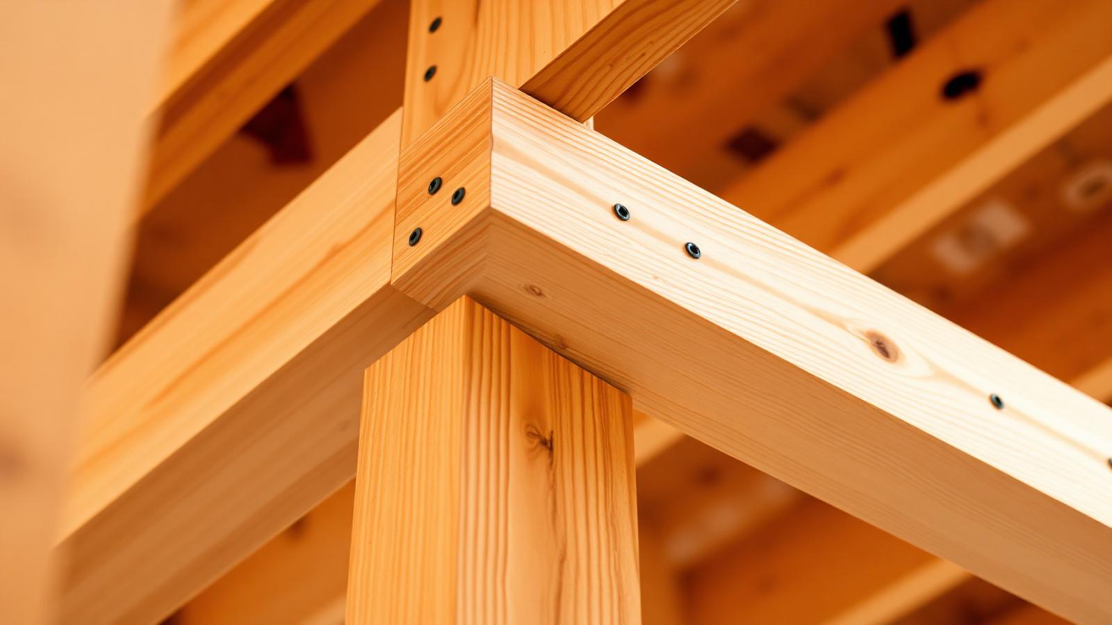 Close-up of precision wood framing joinery